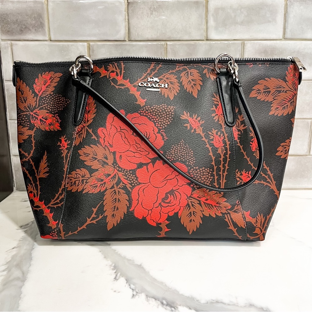 Coach Rose Thorn Tote - Black/Red Multi